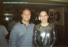 Joe Satriani and Homer backstage at the Hard Rock Hotel in Las Vegas